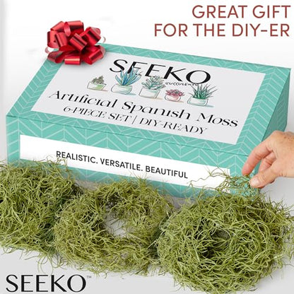 SEEKO Succulents Fake Spanish Moss 6 Pack, 33" – Premium Artificial & Faux Moss Decor