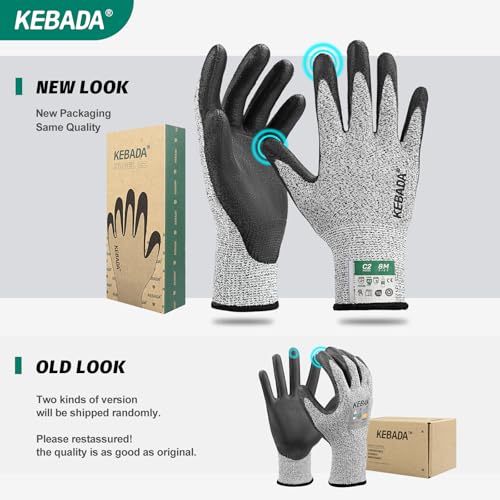 Kebada Cut Resistant Gloves, ANSI A2 Cutting Glove, PU Coated, Touchscreen, Multi-Purpose Model C2, 3 Pairs, Medium - color: Grey(3 Pairs), size: 8/Medium