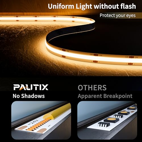PAUTIX COB LED Strip Light 32.8ft/10m 5040LEDs Warm White 3000K,High Lumen Flexible CRI90+ LED Tape Super Bright DC24V,for Cabinet Home DIY Lighting Projects(Power Supply & Controller Not Included) - size: 3000K/32.8ft