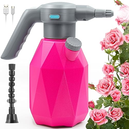 SideKing 0.5 Gallon Electric Spray Bottle Plant Mister for Indoor/Outdoor Plants, 2L Automatic Watering Can Rechargeable Battery Powered Sprayer with Adjustable Spout for Garden, Fertilizing, Cleaning - color: 0.5Gal Red