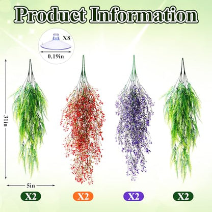 Suncalla 8 Pack Reptile Plants Terrarium Hanging Plant Vine Boston Climbing Terrarium Plant with Suction Cup for Bearded Dragons Lizard Crested Gecko Snake Crab Tank(Tri Color Series,3 Colors) - style: Tri Color Series