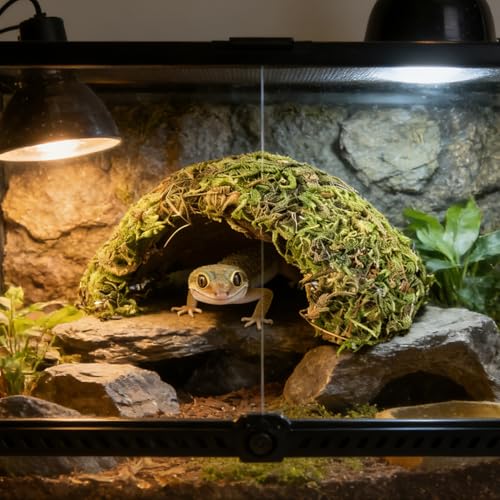 Reptile Hide Coconut Leopard Gecko Hide Humid Crested Gecko Tank Accessories Natural Moss Snake Hideouts for Bearded Dragon,Tortoise,Frog