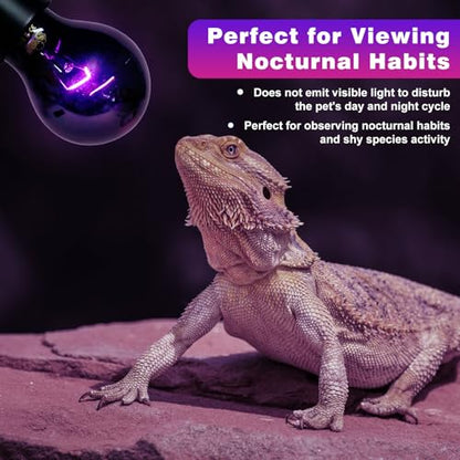 LUCKY HERP Reptile Heat Lamp 50W 2 Pack, Reptile Night Heat Bulb, Reptiles & Amphibians Basking Spot Light Bulb for Bearded Dragon, Lizard, Snake, Turtle, Chameleon