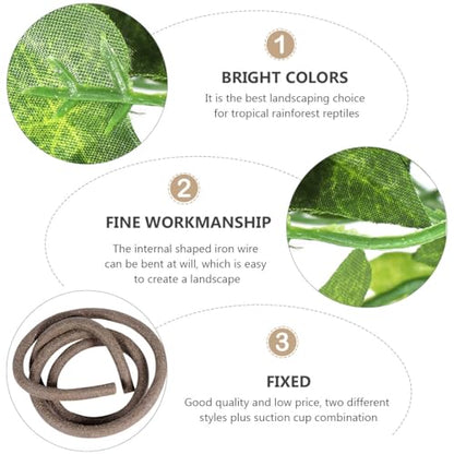 VILLCASE 8pcs Bendable Artificial Rattan Vine with Suction Cups and Long Leaf Strips, 10mm Thick Climbing Jungle Vines for Reptile Enclosure Decoration, Pet Box Decoration for Lizards,