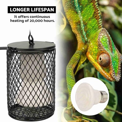 100W Reptile Heat Lamp Bulb with Cage, Ceramic Heat Emitter Reptile Heat Lamp Bulb with Hanging Hook, Bird Heat Bulbs with Lampshade for Reptiles, Turtle (US Standard 110-120V 100W) - color: Black
