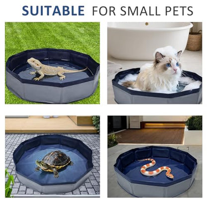 Eooqi Foldable Bearded Dragon Bathtub, Collapsible Reptile Bath Pool & Small Pet Water Tub, Portable Hard-Side Reptile Swimming Pool for Bearded Dragons, Hedgehogs and Hamsters (Gray, 19 x 3.5 in) - color: Gray