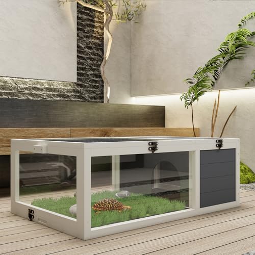 39.5＂Wood Tortoise House Indoor Turtle Habitat Reptile Cage for Small Animals Lizards, Geckos, with 2 Removable Waterproof Tray