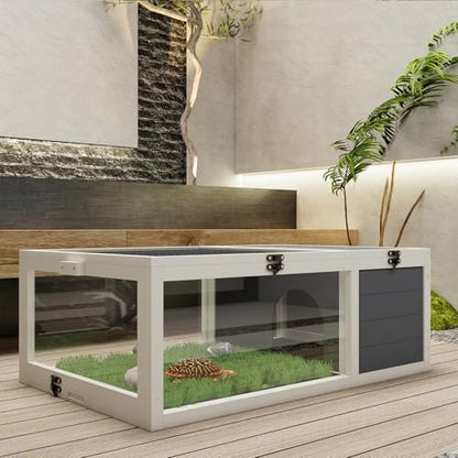 39.5＂Wood Tortoise House Indoor Turtle Habitat Reptile Cage for Small Animals Lizards, Geckos, with 2 Removable Waterproof Tray