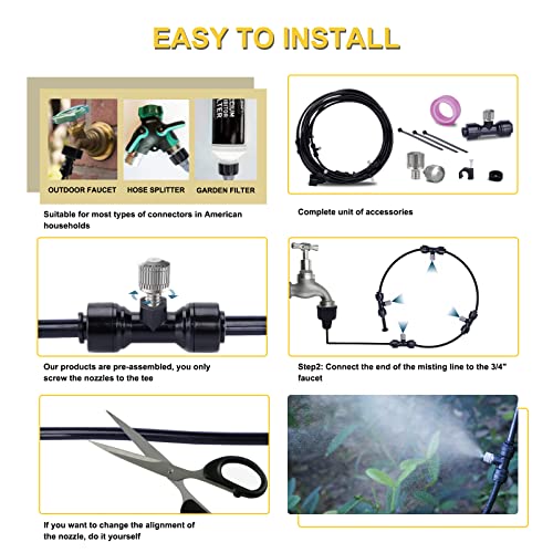 Fogland Misting System: Outdoor Cooling System 32.8FT Misting Cooling System with 10pcs 0.016" Orifice Thread Stainless Steel Mister Nozzle for Patio - size: 0.016"Orifice/32.8FT