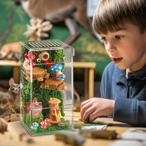 Jumping Spider Enclosure Kit Acrylic Terrarium Reptile Enclosure Accessories Insect Habitat for Mantis Tarantula Snail (Large)