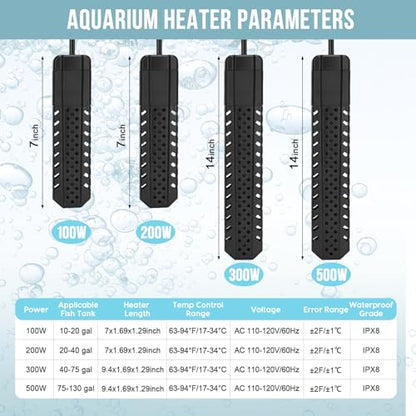 Aquarium Heater 200W, Fish Tank Heater with High-Temperature Protection and Turtle Tank Heater with Automatic Power-Off When Leaving Seawater or Freshwater. - size: 200W