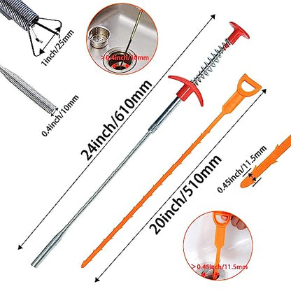 SDTC Tech 6-Pack 24 Inch Snake Drain Cleaner and 20 Inch Hair Clog Remover Flexible Spring Pipeline Claw Hook Retriever for Sewer Toilet Kitchen Sink Bathroom Tub - color: 5pcs 20inch+ 1pcs 24inch