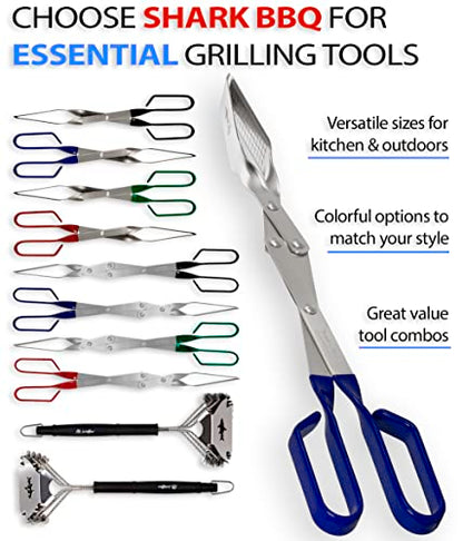 Grill Tongs - 17 inch (Blue) Steak Tongs. Professional kitchen and outdoor grilling utensil. Long reach Barbeque Grilling Tong. Ideal for steak, fish, burger, and sausage - color: Blue Steak Tongs