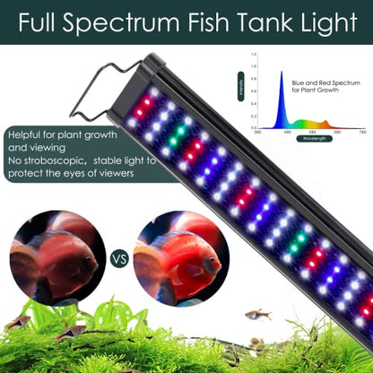AQQA Aquarium Light,Full Spectrum LED Fish Tank Lights,12"-54" Adjustable Multi-Color White Blue Red Green LEDs with Extendable Brackets,14W-31W for Freshwater Plants (25W (32"-36")) - size: 25W (32"-36")