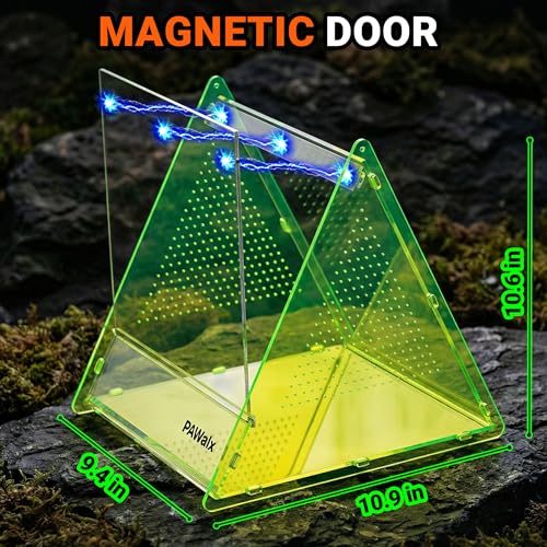 Triangular Jumping Spider Enclosure, Acrylic Terrarium with Magnetic Doors, 0.8mm Micro-Ventilation& Escape-Proof Design for Tarantulas, Lizards, Small Pets (Green,9.4"x10.9"x10.6") - size: 1Pack, Green,9.4"x10.9"x10.6"