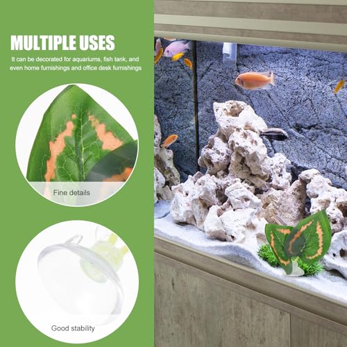 PRETYZOOM 2pcs Reptile Climbing Leaves Artificial Aquarium Plants with Suction Cups, Green Fruit and Purple Perilla Leaf Decorations for Snake, Lizard, Turtle Terrarium Habitat