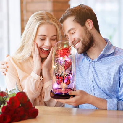 Mothers Day Rose Gifts for Mom Birthday Gift, Rechargeable Galaxy Glass Rose in Glass Dome Eternal Crystal Flower Butterfly Gift Mother's Day Flowers Gifts for Women Mom Wife Grandma Daughter Red - color: USB-E Red