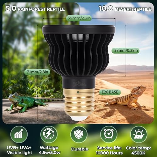 UVB Light Bulb for Reptile 5W10.0 UVB UVA Reptile Light Bulb for Bearded Dragon Lizard Tortoises Snake Chameleon Not Heat Lamp Natural Sunlight Simulation for Tropical-Dwelling - size: Upgrade 5W10.0