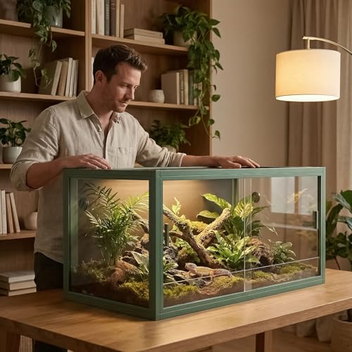 120 Gallon Reptile Terrarium 4x2x2, Extra Large Glass Enclosure with Sliding Doors, Heavy-Duty Screen Top Ventilation, Secure Anti-Escape Habitat for Bearded Dragons, Lizards & Snakes - Green