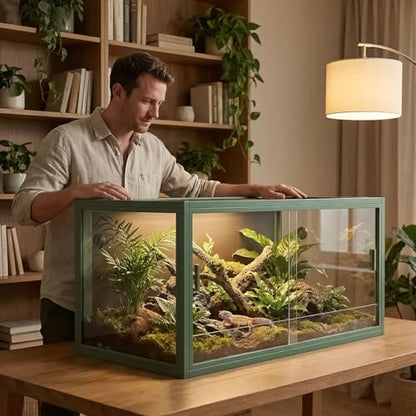 120 Gallon Reptile Terrarium 4x2x2, Extra Large Glass Enclosure with Sliding Doors, Heavy-Duty Screen Top Ventilation, Secure Anti-Escape Habitat for Bearded Dragons, Lizards & Snakes - Green