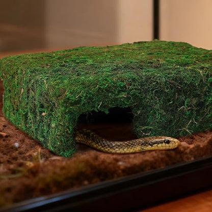 Mossy Cave Hide for Reptiles, Lizard Moss Hideout with Safe Shelter, Snake Cave Hut for Themed Terrarium Ideal for Gecko Hamster Snake to Rest & Hide