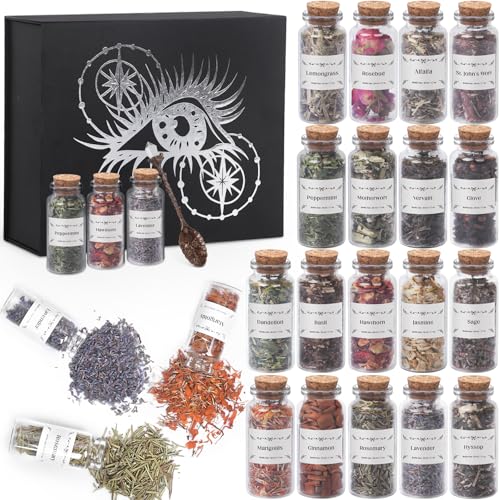 HNSHAG Witchcraft Supplies Herbs and Flowers Kit, Bigger Size 18pack Dried Herb for Witchy Beginners, Witchcraft Altar Supplies and Decor, Cinnamon Vervain Spiritual Herb for Witchy Gifts for Women - size: 30ml 18pack