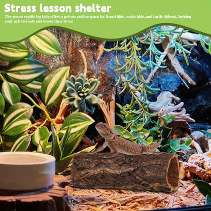 VOSAREA Reptile Shelter Wooden Hollow Tree Trunk Hideout for Gecko Lizard Spider Turtle Tank Hideouts Terrarium Decor Climbing Habitat