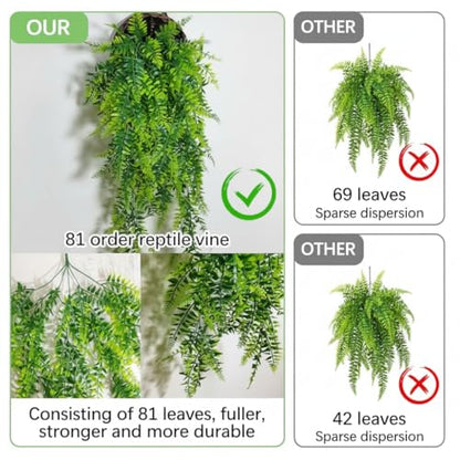 4 Pack Artificial Hanging Plants for Terrarium, Realistic Reptile Vines with Suction Cups for Snake Tank, Bearded Dragon Habitat, Gecko Climbing Decorsnake Plant