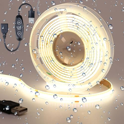 DC 5V USB COB LED Strip Light Natural White 4000K Dimmable IP65 Waterproof CRI 93+ USB Powered 6.6ft/2M 640LEDs with Dimmer High Brightness Flexible LED Tape Lights - color: Natural White