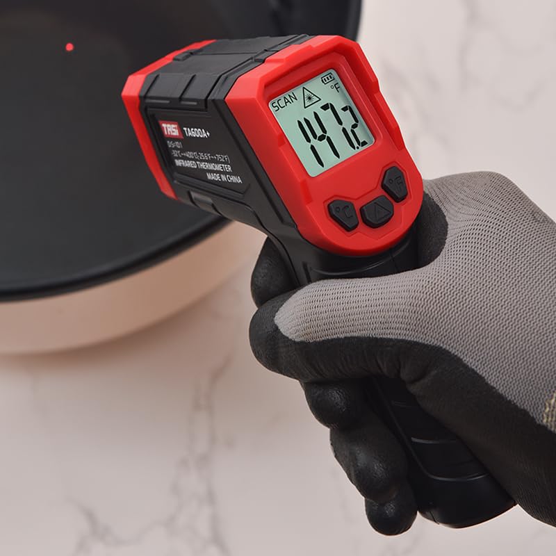 MUFASHA Infrared Thermometer Temperature Gun, -25.6℉ to 752℉ Dual Laser High Temp Thermometer with LCD Color Display, Non-Contact Industrial Pyrometer 12:1 Distance Ratio, TA400 - color: Red