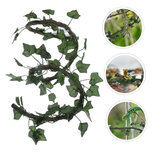 Hemoton Jungle Vines Rattan Strip for Reptiles Flexible Artificial Leaf Decor with Suction Cups for Lizard Frog Snake Habitats with Leaf Green