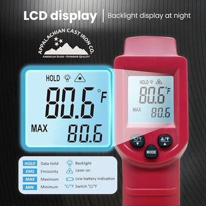 Infrared Thermometer Gun – Laser Temperature IR Gun for Cooking Waffles, Pizza, Baking, Griddle, HVAC, Engine - Wide Range (-58°F to 716°F) Adjustable Emissivity & LCD Display