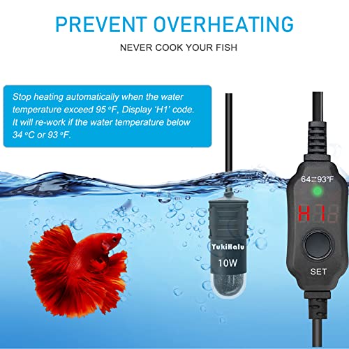 YukiHalu USB Powered Aquarium Heater, 10W Adjustable Mini Fish Tank Heater with External Temperature Controller, LED Display, Used for 0.5-1 Gallon Tank (10W USB Adapter) - size: 10 Watts (USB + adapter)