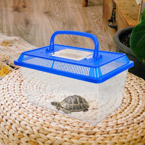 SEWACC Large Turtle Habitat Tank with Lid and Handle, Multi-Function Indoor Reptile Terrarium for Tortoise and Turtle Home Breeding, Blue Portable Pet Transport Box