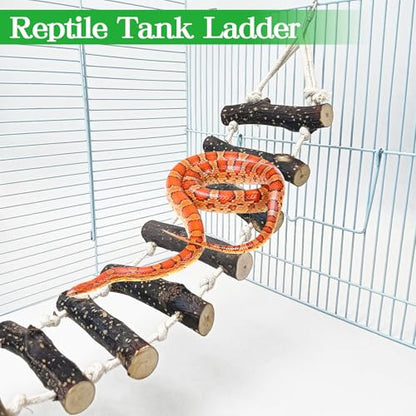 VCEPJH Long Reptile Ladder Bridge 59 in Bearded Dragon Hanging Wooden Climbing Bridge for Terrarium Leopard Gecko Tank Accessories Toys Suit for Lizard, Ball Pythons, Tree Frog, Snake - size: XL-59in