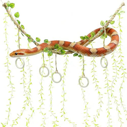 39" Snake Climbing Vines, Natural Jute Rope Reptile Enrichment Toys for Ball Python & Corn Snake, Handcrafted Jungle Habitat Decor, Sturdy Climbing Branch for Small Animals
