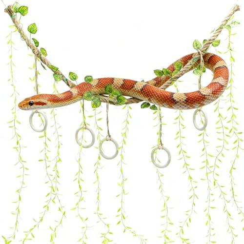 39" Snake Climbing Vines, Natural Jute Rope Reptile Enrichment Toys for Ball Python & Corn Snake, Handcrafted Jungle Habitat Decor, Sturdy Climbing Branch for Small Animals