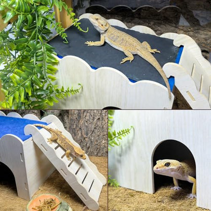 Bearded Dragon Hide Reptile Basking Platform Leopard Gecko Hideout Bearded Dragon Tank Accessories with Reptile Slate Rock for Crested Gecko Chameleon Corn Snake