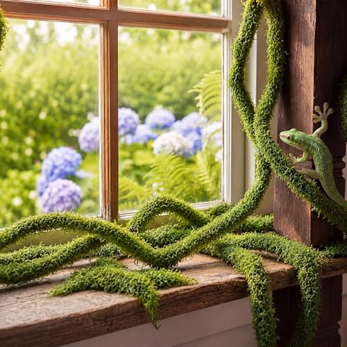 2 Pcs 94inch Total Artificial Moss Vines Bendable Artificial Tree Branches Enchanted Forest Decorations DIY Jungle Fake Climbing Vines Hanging Moss Decor for Garden Landscape Reptile Habitat
