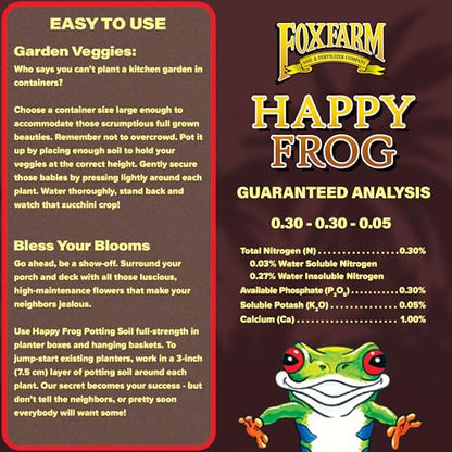 FoxFarm Happy Frog Potting Soil - Ready-to-Use Amended Container Blend with Soil Microbes, Earthworm Castings, Bat Guano, and Aged Forest Products for Indoor & Outdoor Plants - 12 Quart (Pack of 2) - size: 12 Quarts (2 Pack)