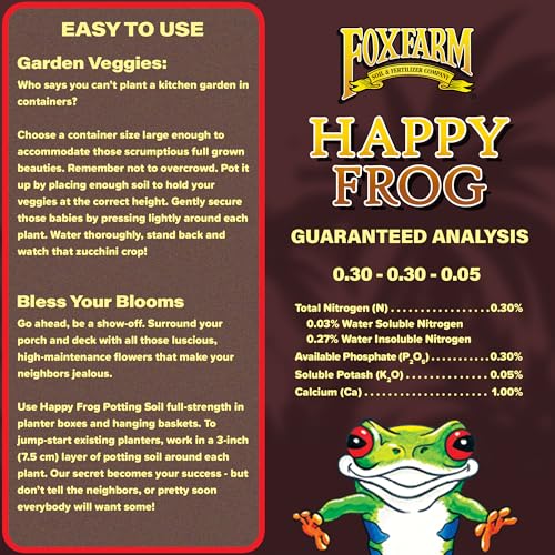 FoxFarm Happy Frog Potting Soil - Ready-to-Use Amended Container Blend with Soil Microbes, Earthworm Castings, Bat Guano, and Aged Forest Products for Indoor & Outdoor Plants - 12 Quart (Pack of 3) - size: 12 Quarts (3 Pack)