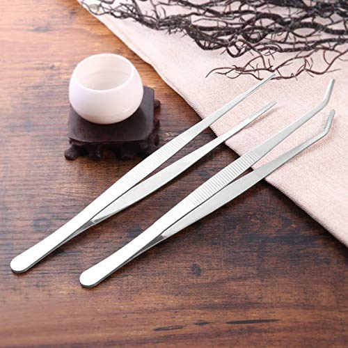 VORCOOL Stainless Steel Straight and Curved Nippers Feeding Tongs for Reptile Snakes Lizards Spider 2 Pcs Silver