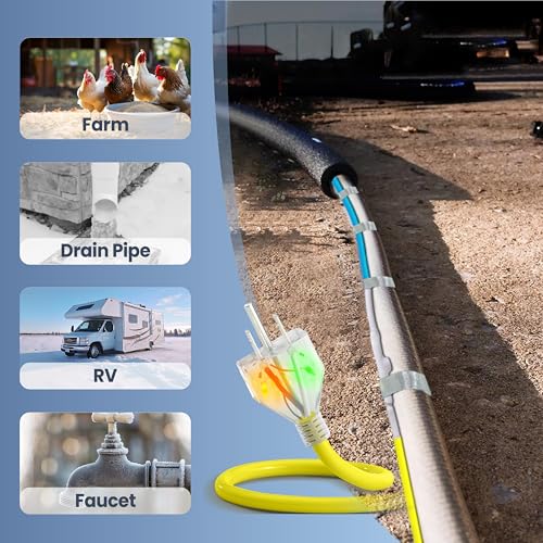 120 Ft Upgraded Dual-Indicators Heat Tape for Water Pipes, YeloDeer Self-Regulating Heat Trace with Thermostat, Heating Cable with Extra End Seals for Metal and Plastic Pipes 120V - style: 120-feet