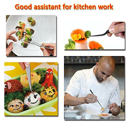 Kitchen Cooking Tweezers Culinary,3 Piece Set Stainless Steel Tweezer Precision Tongs Offset Tip for Cooking Food Design styling(6.3-Inch)