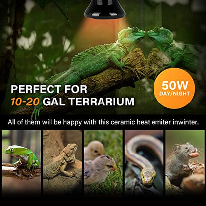 Simple Deluxe 25W/40W/50W/150W/250W Ceramic Heat Emitter Reptile Heat Lamp Bulb No Light Emitting Brooder Coop Heater for Amphibian Pet & Incubating Chicken, 50W(Mini), Black/1-Pack - size: 50 W, style: Mini 1-Pack