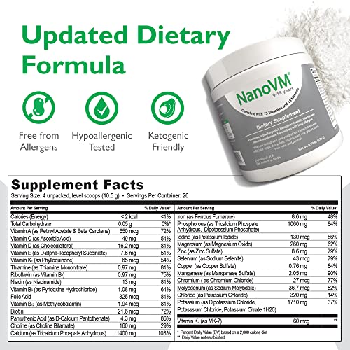 9-18 Years, Allergen-Free Kids Multivitamin, Unflavored Powdered Vitamins, Multivitamin Powder with 13 Vitamins & 13 Minerals, Low-Carbohydrate Vitamin Supplements, 275g - Solace Nutrition - style: 9-18