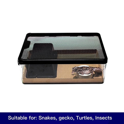 AWXZOM Reptile Feeding Box Clear Terrarium for Geckos, Frog, Lizards, Chameleons, Serpents, Scorpion, Snail, Insect, Hermit Crab, Isopods - 12.6x8.6x3.9inch