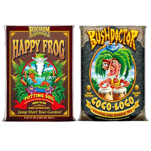 FoxFarm Happy Frog 2cu ft Potting Soil + Bush Doctor Coco Loco 2cu ft Potting Soil Bundle - for Gardening Plants and Healthy Growth