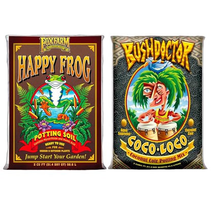 FoxFarm Happy Frog 2cu ft Potting Soil + Bush Doctor Coco Loco 2cu ft Potting Soil Bundle - for Gardening Plants and Healthy Growth