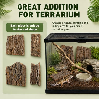 SHINEOFI Cork Bark for Reptiles, 4Pcs Natural Reptile Hide and Basking Platform Tree Bark Decor for Terrarium Gecko Lizard Snake Tortoise Enclosure Landscaping (Random Shapes)